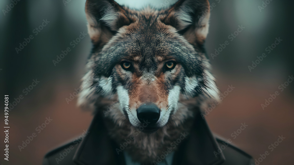 Fototapeta premium Wolf Victorian Suit Walking Down The Street