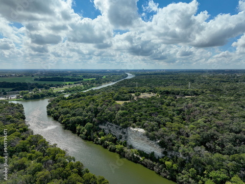 The Brazos River in Waco, Texas, aerial view photo