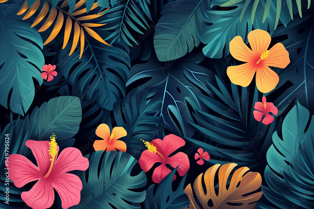 Fototapeta premium Design garden illustration graphic exotic nature plant flat summer art flower abstract tropical modern leaf minimal background tree