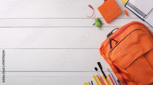 School Bag and Accessories. AI generated illustration. photo