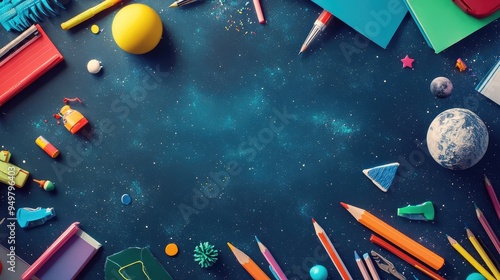 School Supplies. AI generated illustration. photo