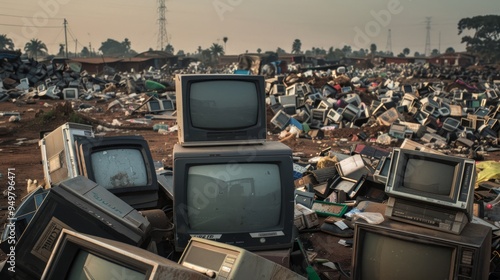 Heap of discarded televisions in a landfill. photo