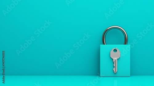 Locked key and impenetrable lock, security theme, flat design illustration