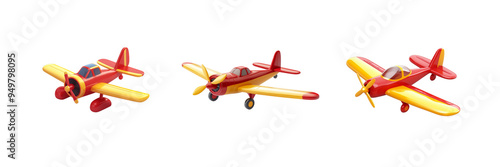 Set of toy airplanes on transparent background.