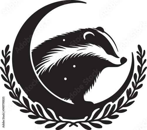 Badger standing black silhouette vector illustration
