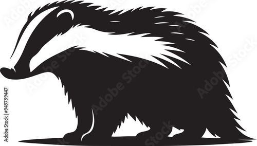Badger standing black silhouette vector illustration