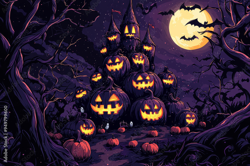 Fototapeta premium Haunted Pumpkin Castle Under a Full Moon
