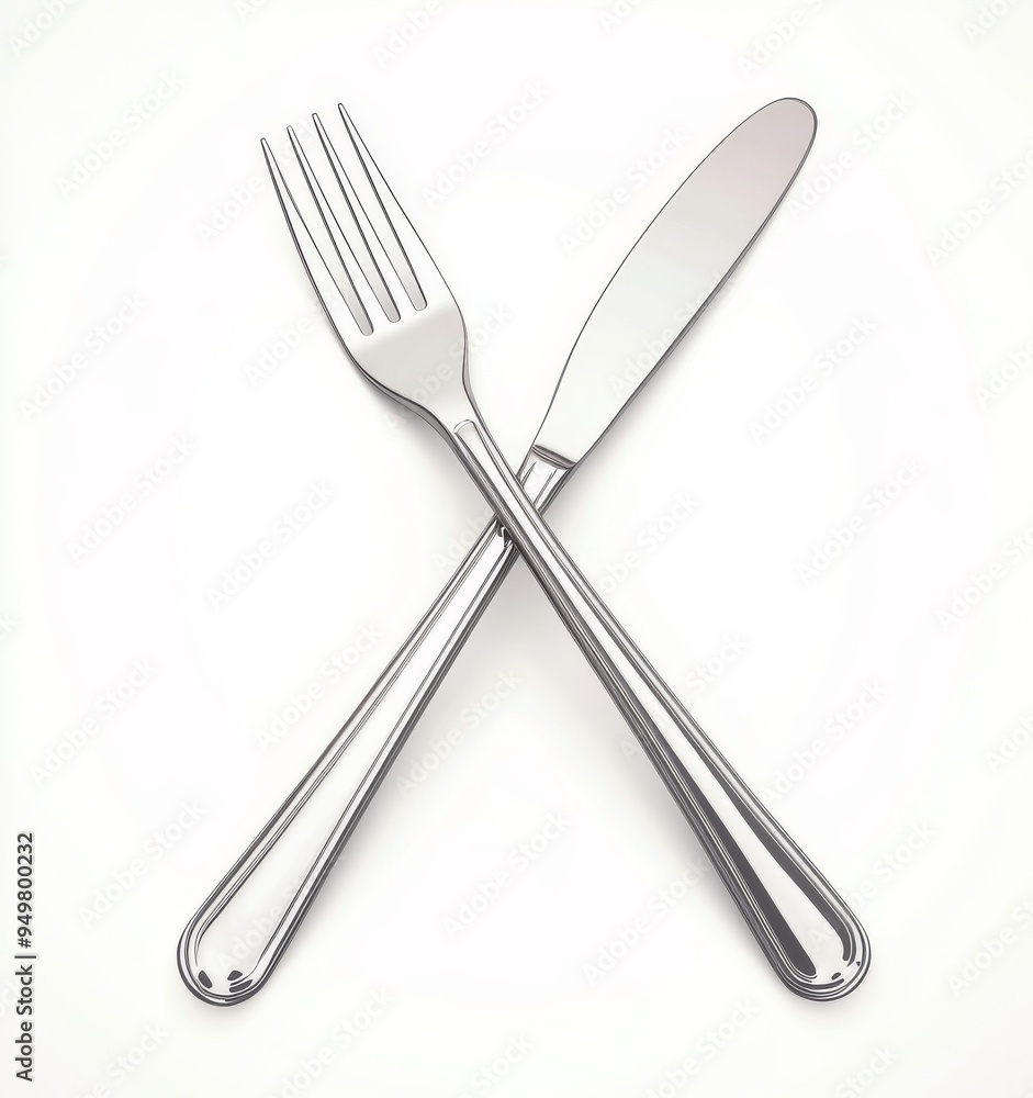Fork and knife, cross-shaped, chrome polished with shadow Fork and knife, cross-shaped, chrome polished with shadow