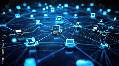 Mobile telecommunication network, showcasing cellular connections, mobile devices, and data exchange
