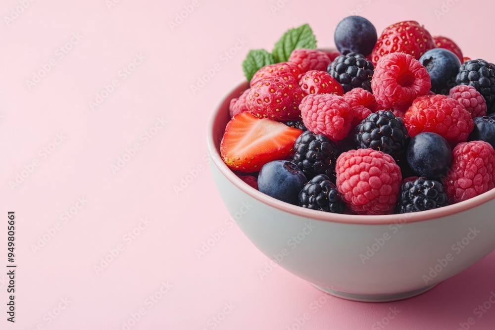 Bowl of Fresh Berries on Pink Background Bowl of Fresh Berries on Pink Background