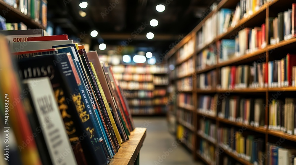 A bookstore aisle displays a variety of bestselling books for sale, with a blurred background. A bookstore aisle displays a variety of bestselling books for sale, with a blurred background.