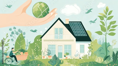 Sustainable living and environmental life with eco care outline concept, transparent background.illustration photo