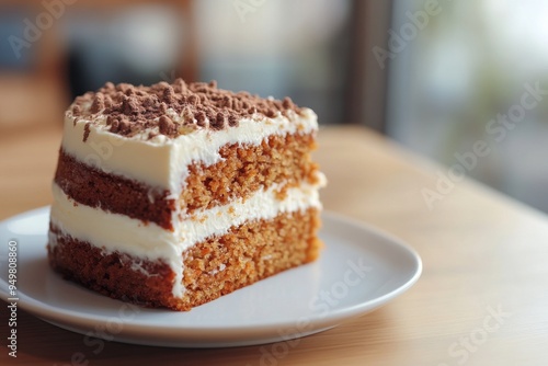 Carrot Cake, A moist cake made with grated carrots, often spiced with cinnamon and topped with cream cheese frosting.