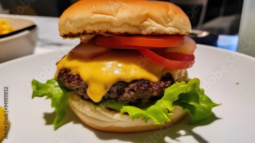 Homemade Cheeseburger with Fresh Lettuce and Tomato