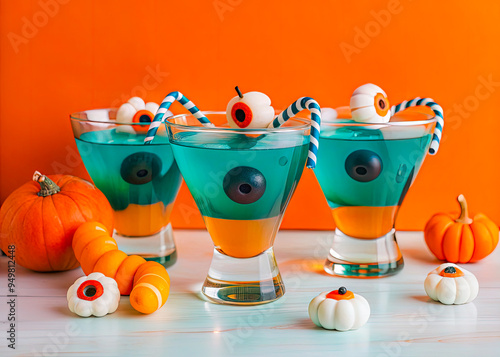 halloween pumpkin in a glass bowl photo