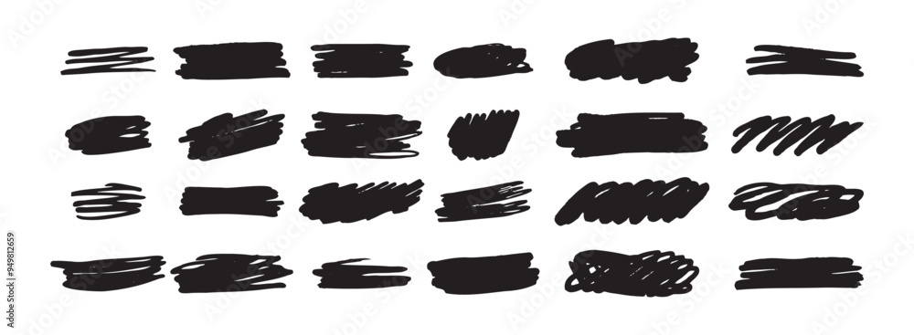 Ink brush shape strokes set, brushes, lines, black paint, grungy. hand drawn graphic element isolated Ink brush shape strokes set, brushes, lines, black paint, grungy. hand drawn graphic element isolated