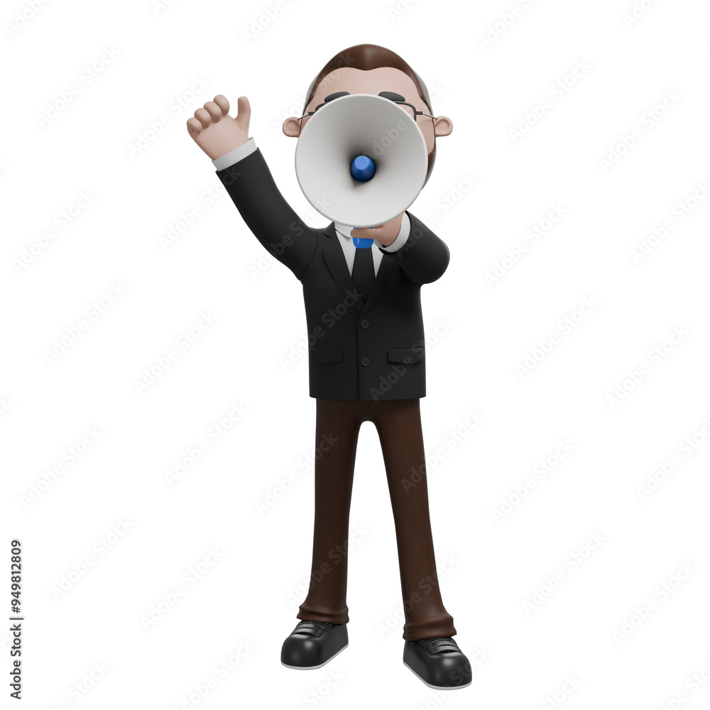 The image shows a professional character in a suit using a megaphone and giving a thumbs-up gesture, which conveys communication, announcement, or leadership. The image shows a professional character in a suit using a megaphone and giving a thumbs-up gesture, which conveys communication, announcement, or leadership.