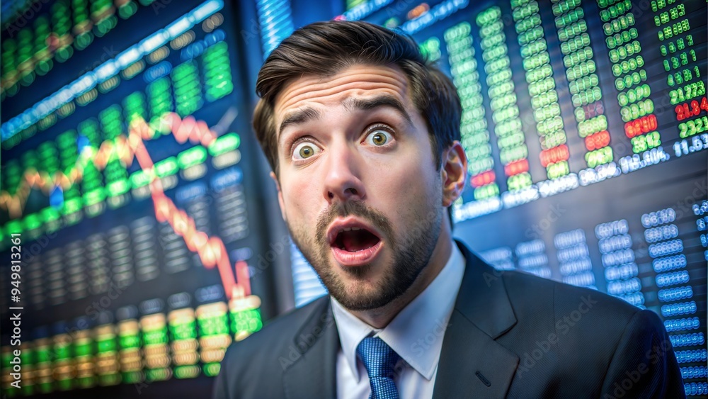 A man shocked while seeing stock A man shocked while seeing stock