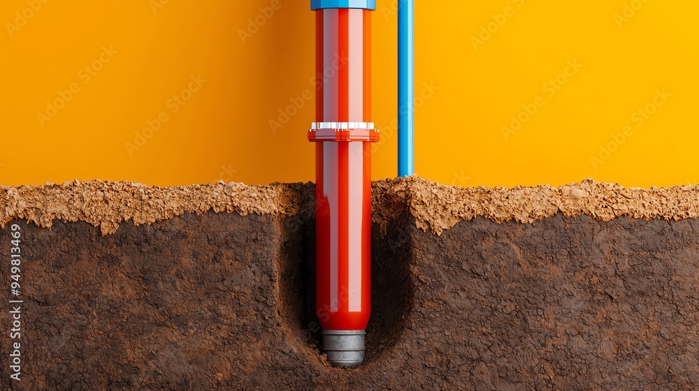 Cross-section of underground drilling pipework, representing oil and ...