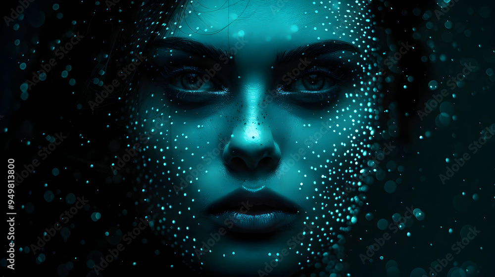 Womans Face Shown With Lot Dots Womans Face Shown With Lot Dots