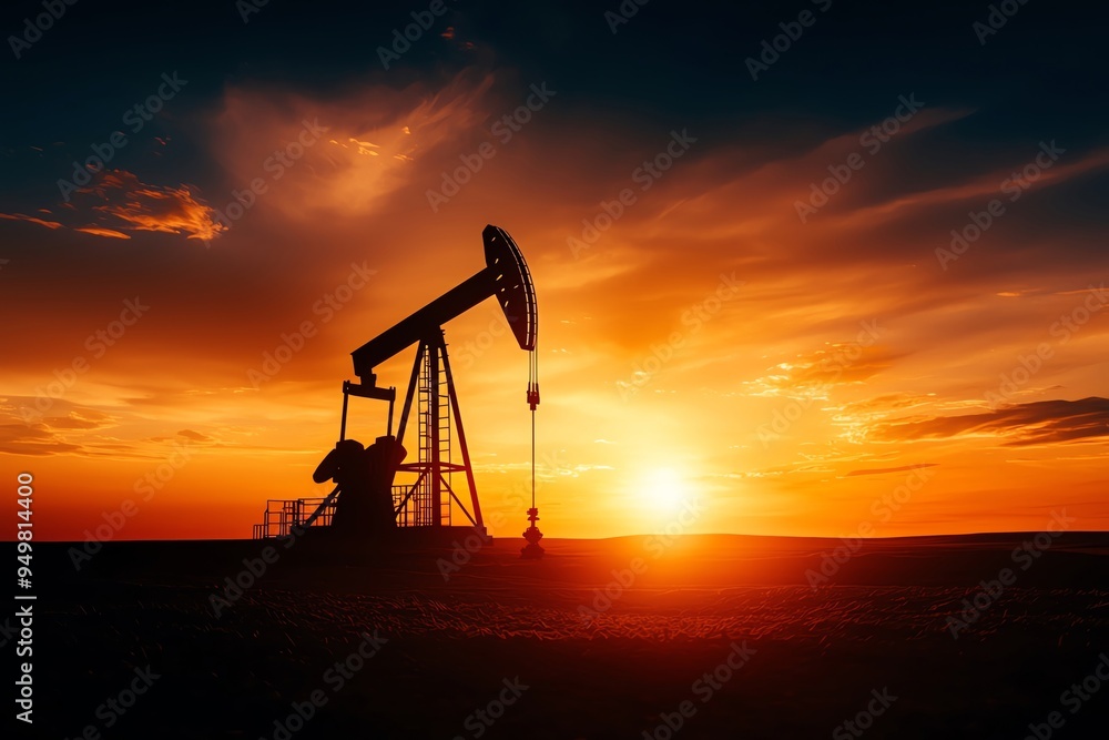 Silhouette of an oil pumpjack against a stunning sunset, showcasing the energy industry in a dramatic landscape. Silhouette of an oil pumpjack against a stunning sunset, showcasing the energy industry in a dramatic landscape.