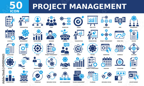 Project Management icon collection set. Simple color fill vector.