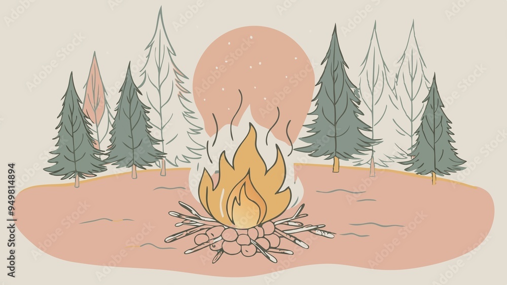 Naklejka premium Campfire in a Forest Glade