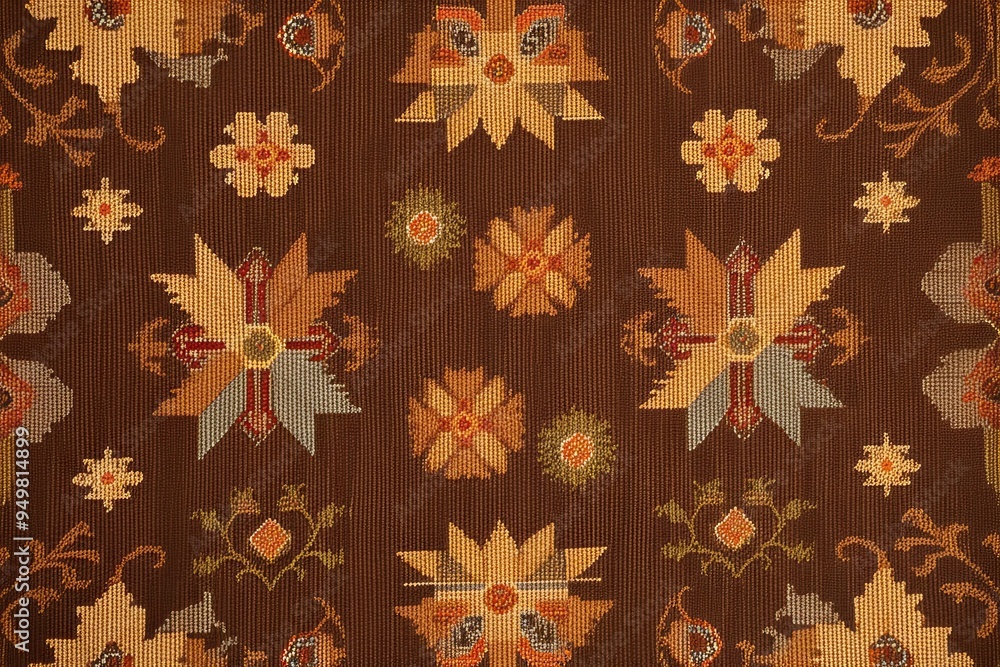 Timeless Eastern Folklore Crafts on Textured Canvas with Warm Brown Tones and Rich Designs Timeless Eastern Folklore Crafts on Textured Canvas with Warm Brown Tones and Rich Designs