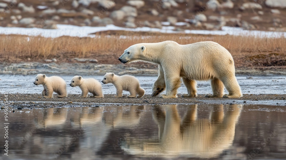 Polar Bear and Her Cubs in the Wild Polar Bear and Her Cubs in the Wild