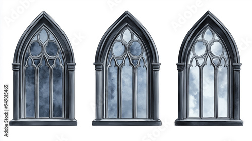 Three Gothic-style stained glass windows with pointed arches.