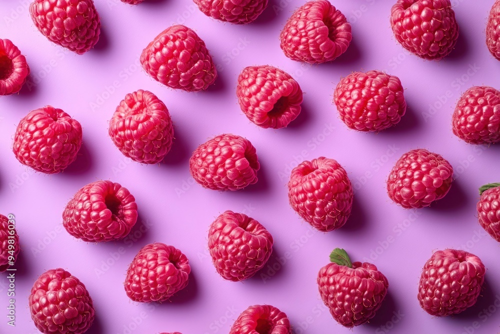 Close-up of Fresh Red Raspberries on a Purple Background Close-up of Fresh Red Raspberries on a Purple Background
