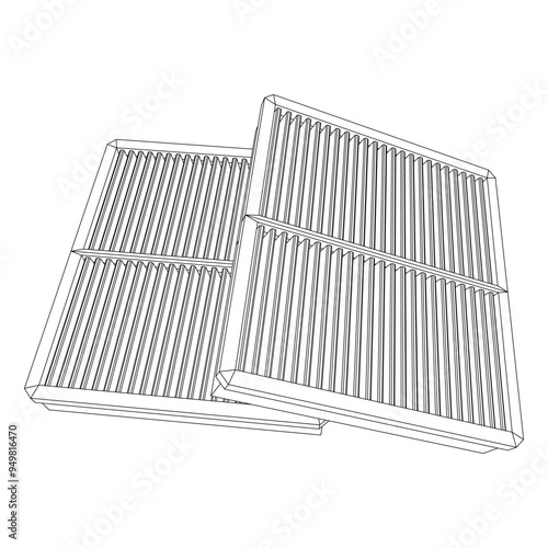 Car engine air filter. Auto spare part. Car care service maintenance. Wireframe low poly mesh vector illustration.