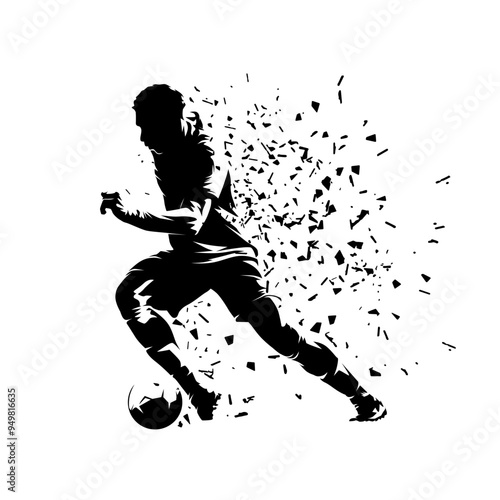 Football, soccer player running with ball, isolated vector silhouette, side view