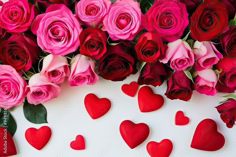 Romantic Valentine's Day Backdrop of Vibrant Pink and Deep Red Roses on a Cheerful Table for Love and Celebration Romantic Valentine's Day Backdrop of Vibrant Pink and Deep Red Roses on a Cheerful Table for Love and Celebration