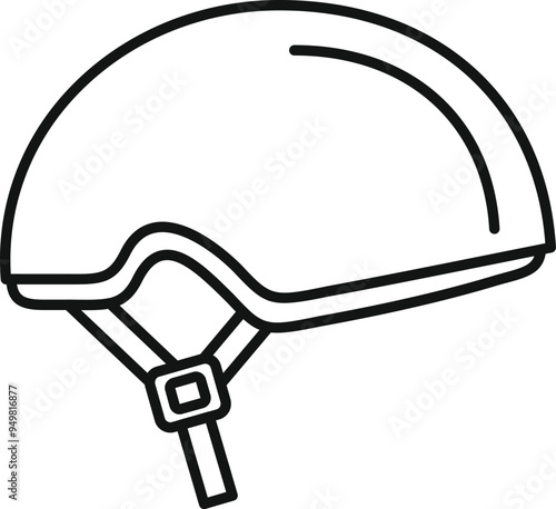 Simple line drawing of a bike helmet with adjustable straps, providing safety and protection for cyclists