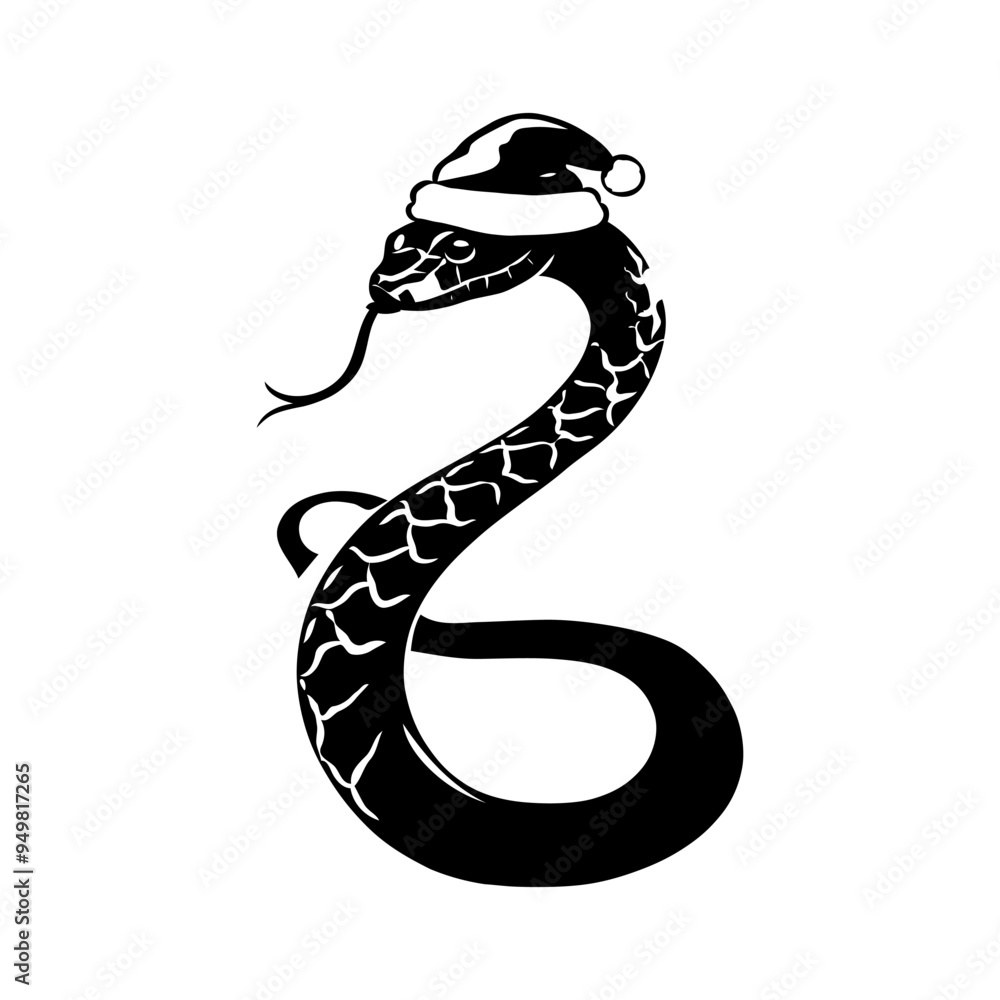 Fototapeta premium A snake wearing a Santa hat on white background. Happy Chinese new year 2025. Vector illustration