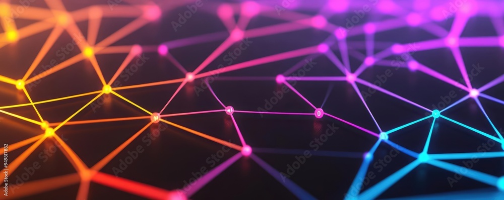 Fototapeta premium Network of proofs in a seamless pattern, connectivity visualized with vibrant neon lines, mathematical complexity, futuristic design, AI precision