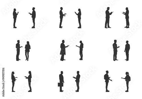 People talking svg, Two people talking silhouette, Two people talking svg, People talking silhouette, People standing talking silhouette, People talking vector set.