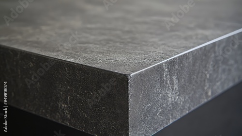 Simple, dark gray desk top close-up, emphasizing a smooth and understated surface for a sophisticated workspace.