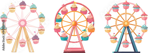 Cartoon modern illustration of a ferris wheel in an amusement park