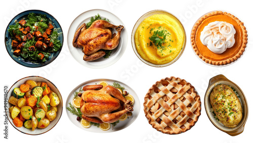 PNG Thanksgiving dinner flatlay element set, transparent background photo