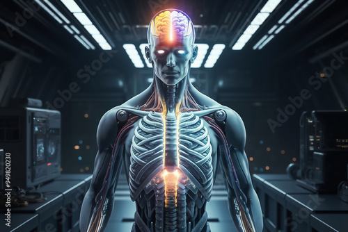 ai nervous system , technology , cybergod, robotics, , cinematic, illustration, conceptual art photo