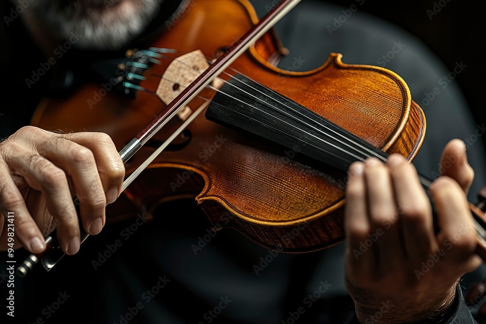 Fototapeta premium Close-up of a Violinist's Hands Playing a Violin