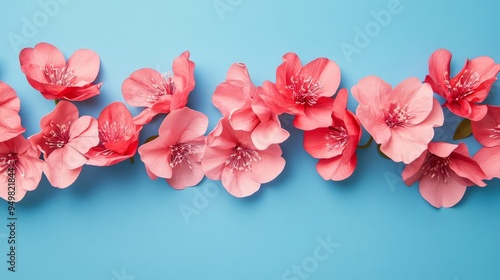 Pretty pink flowers on blue paper