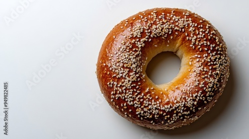 Freshly baked bagel with Sesame seed isolated on white background,Everything bagels topped with cream cheese,New York style bagels for breakfast,Homemade freshly baked bagels,space for text.