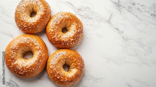 Freshly baked bagel with Sesame seed isolated on white background,Everything bagels topped with cream cheese,New York style bagels for breakfast,Homemade freshly baked bagels,space for text.