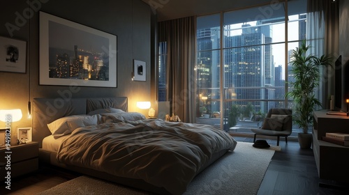 Grey bedrm in city apt w/ comfy bed