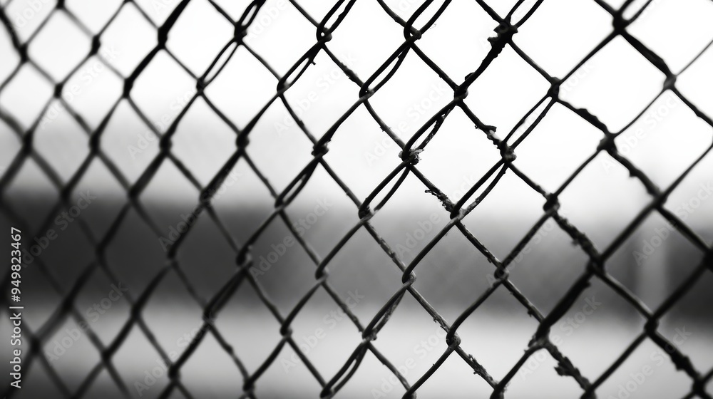 Fototapeta premium BW fence: barbed wire and chain-link