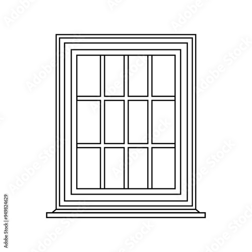 Classic and art house window vector illustrations for interior decoration isolated on background, open office glass window frame, room, apartment, hotel, residential, property. Luxury and elegance