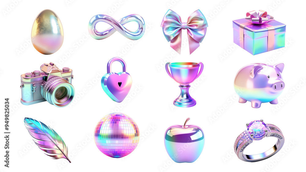 PNG 3D iridescent icon element set, transparent background PNG 3D iridescent icon element set, transparent background